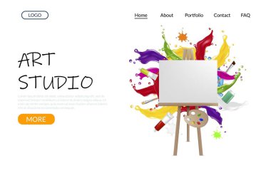 Art studio vektör web sitesi açılış sayfası tasarım şablonu