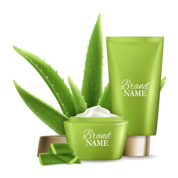 Aloe vera cosméticos para el cuidado de la piel, ilustración vectorial — Vector de stock