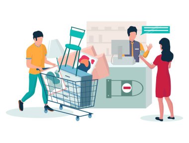 Mobilya vektörü düz tasarım illüstrasyonunun satın alınması