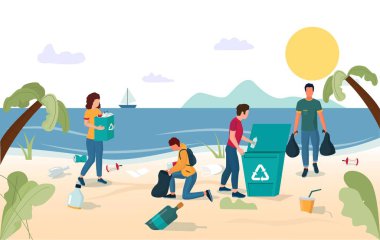 Web afişi için plaj temizleme vektörü konsepti, web sayfası