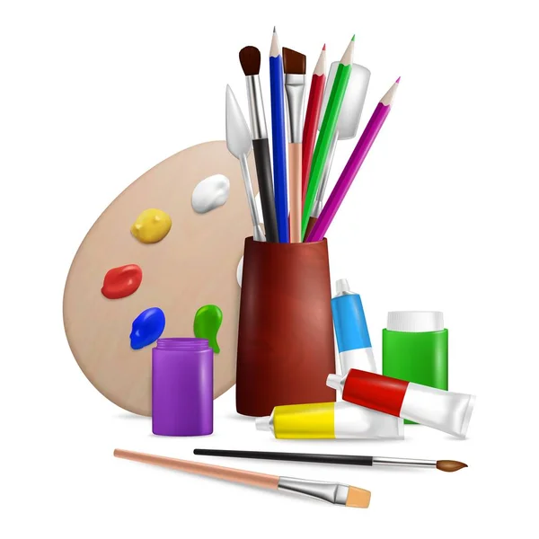 Artist palette with art tools and supplies, vector illustration