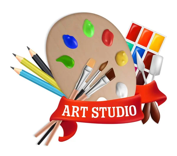 Art studio etikett, emblem, logotyp vektor mall — Stock vektor