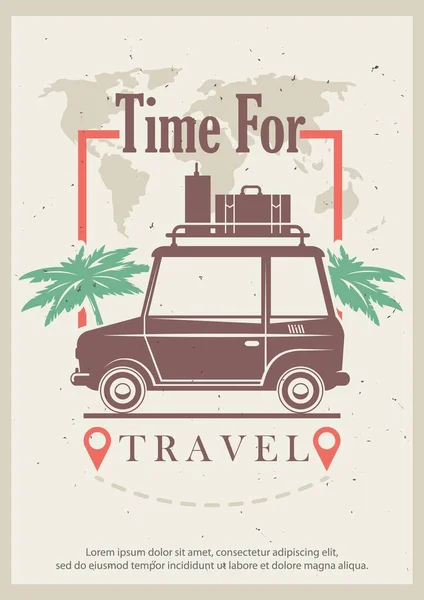 Time for travel vector retro grunge poster design template — Stockový vektor