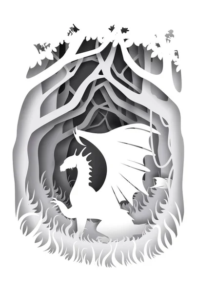 Dragon, fairytale character, vector illustration in paper art style — 스톡 벡터