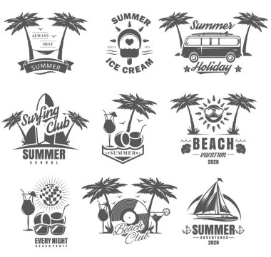 Vector set of summer time vintage logolar, etiketler, rozetler