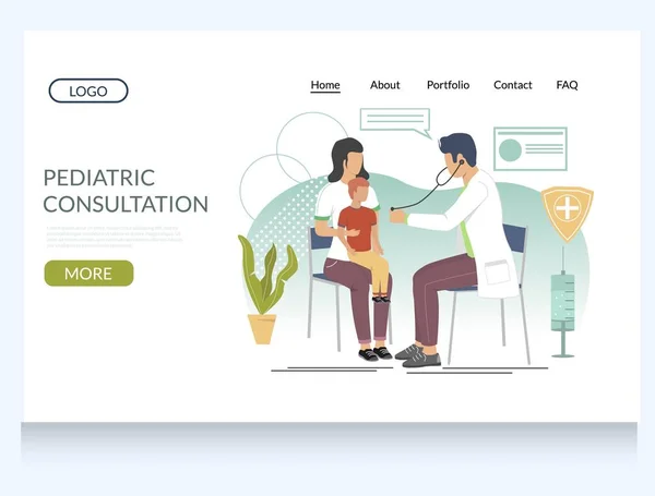 Pediatric consultation vector website landing page design template — Stock Vector