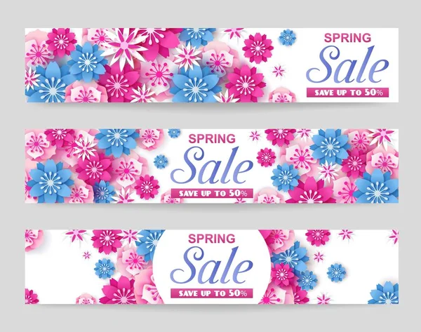 Estacional primavera venta promoción vector banner plantilla conjunto — Archivo Imágenes Vectoriales