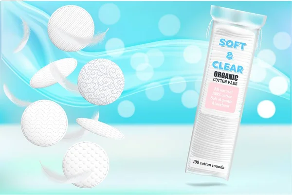 Modèle d'affiche de publicité vectorielle de tampons de coton cosmétique — Image vectorielle