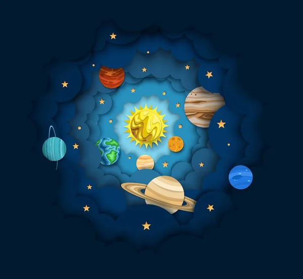 Solar system, vector layered paper cut style illustration — Wektor stockowy