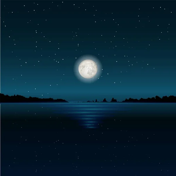 Красивая лунная поляна на озерной воде, векторная иллюстрация — стоковый вектор