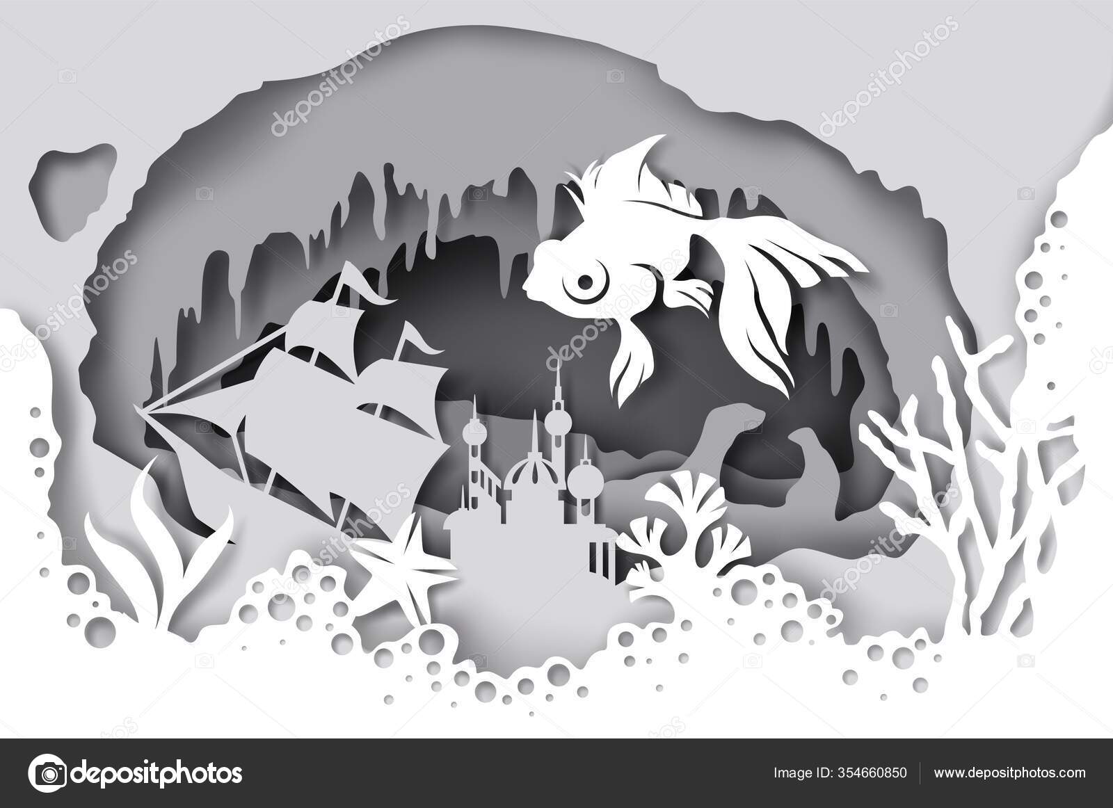 Download Aquarium Vector Illustration In Paper Art Style Vector Image By C Siberianart Vector Stock 354660850