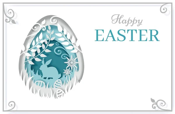 Happy Easter greeting card template, vector illustration in paper art style - Stok Vektor