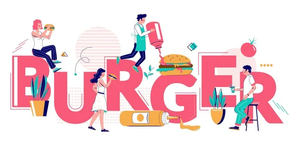 Burger typography banner template, vector flat illustration — Stockvector