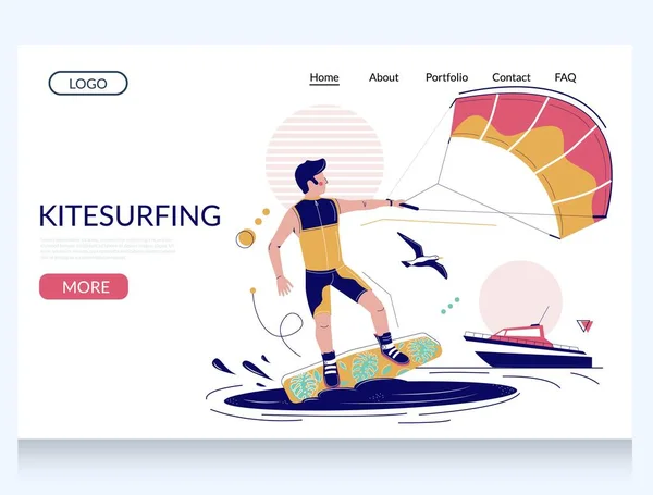 Kitesurfing vetor site modelo de design de landing page — Vetor de Stock