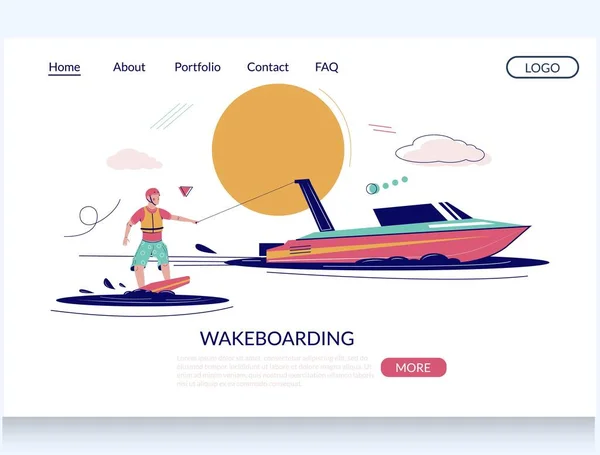 Wakeboarding vector página web landing page plantilla de diseño — Archivo Imágenes Vectoriales