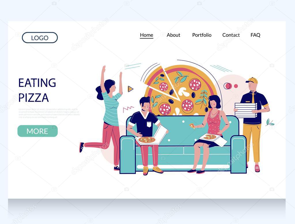 Eating pizza vector website landing page design template