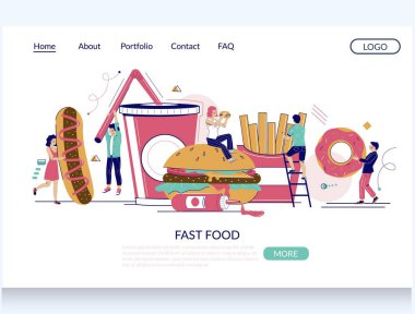 Fast food vektörü web sitesi iniş sayfası tasarımı şablonu