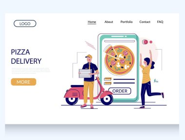 Pizza teslimatı web sitesi iniş sayfası tasarımı şablonu