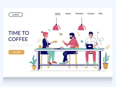 Kahve vektörü web sitesinin iniş sayfası şablonu zamanı