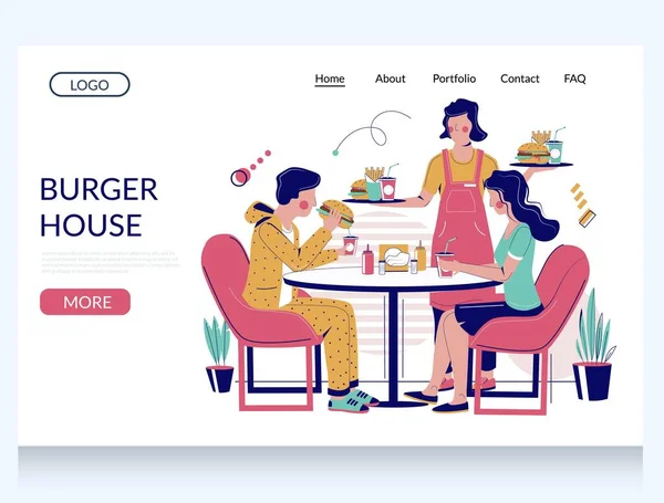 Burger maison vecteur site de destination modèle de conception de page — Image vectorielle