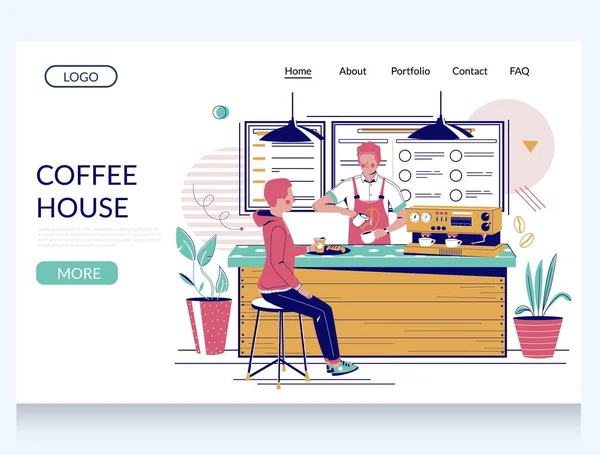 Kahve evi web sitesi iniş sayfası tasarımı şablonu — Stok Vektör