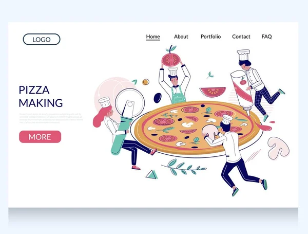 Modèle de conception de page de destination de site vectoriel de fabrication de pizza — Image vectorielle