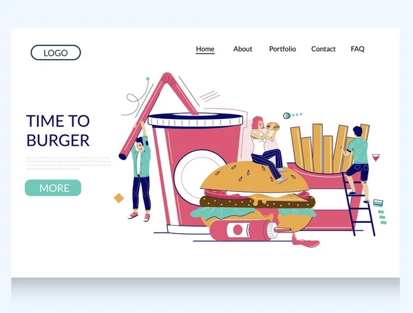 Modèle de conception de page de destination de site Web vectoriel de hamburger — Image vectorielle