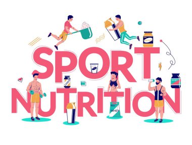 Spor beslenme tipografi afişi şablonu, vektör düz illüstrasyon