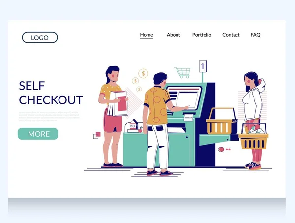 Self checkout vector website landing page design template — 스톡 벡터