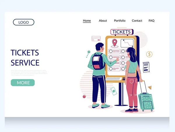 Tickets service vector website landing page design template — Stock Vector