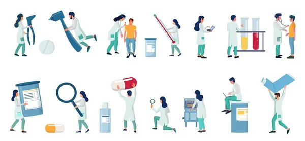 Clínica médica e equipe de laboratório, vetor plana ilustração isolada —  Vetores de Stock