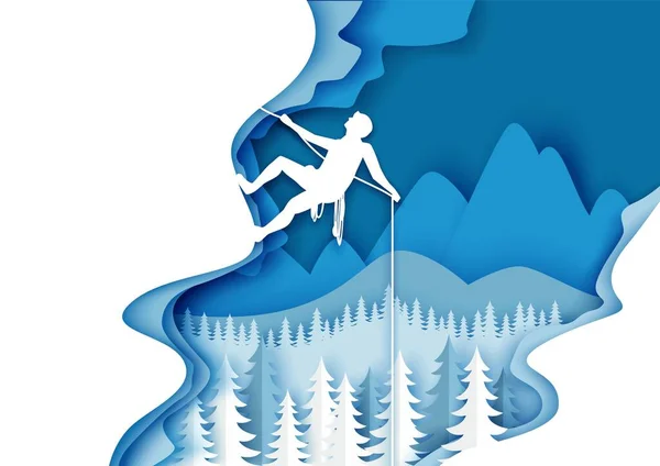 Mountaineering, vector illustration in paper art style — Stock Vector