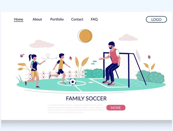 Familia vector de fútbol página web landing page plantilla de diseño — Archivo Imágenes Vectoriales
