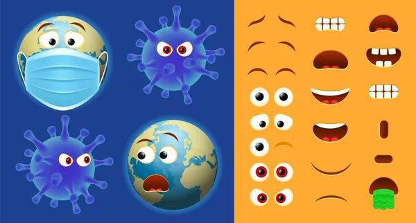 Emoji corona pacote criador do vírus, ilustração vetorial — Vetor de Stock