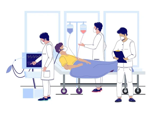 Trattamento del virus corona ospedaliero, illustrazione piatta vettoriale — Vettoriale Stock