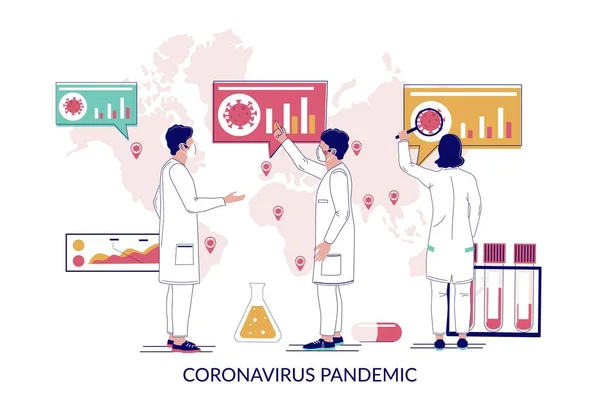Pandemi Coronavirus menyebar dunia, ilustrasi vektor datar - Stok Vektor