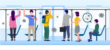 People in subway train during coronavirus pandemic, vector flat illustration clipart