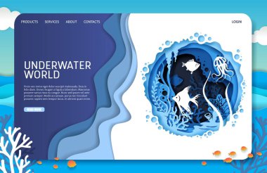Sualtı dünyası vektör web sitesi iniş sayfası şablonu