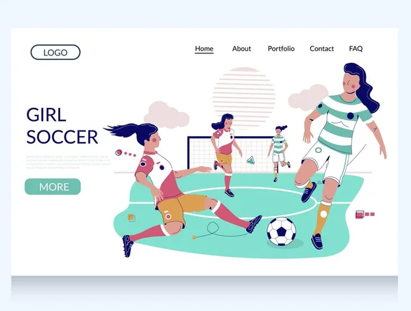Chica vector de fútbol página web landing page plantilla de diseño — Archivo Imágenes Vectoriales