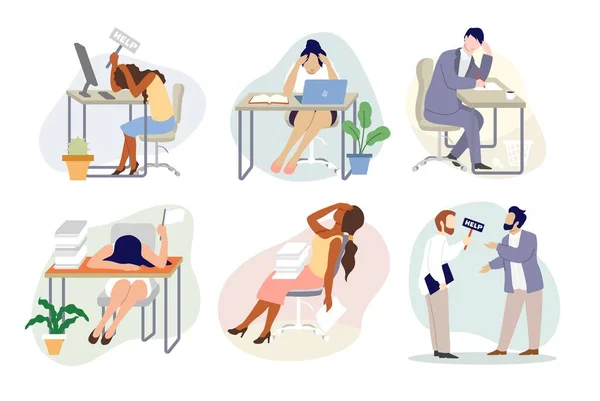 Overwerkte stress mensen, vector platte geïsoleerde illustratie — Stockvector