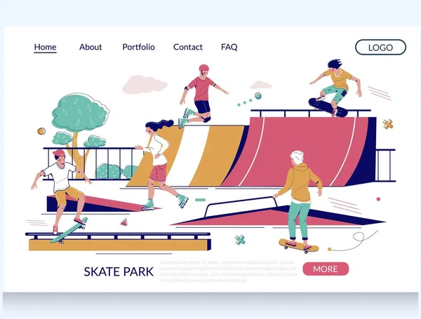 Skate park vector website landing page design template — Stock Vector