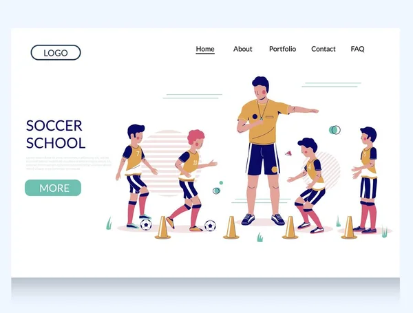 Modello di progettazione della pagina iniziale del sito web vettoriale della scuola di calcio — Vettoriale Stock