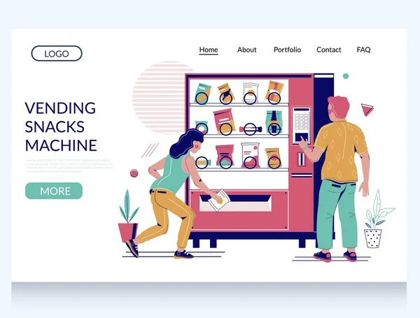 Vending snacks machine vector website landing page design template — Stock Vector