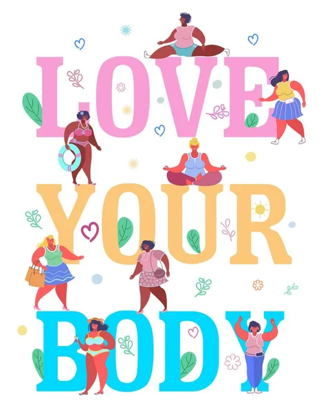 Cinta tubuh Anda tipografi banner template, vektor datar ilustrasi. - Stok Vektor