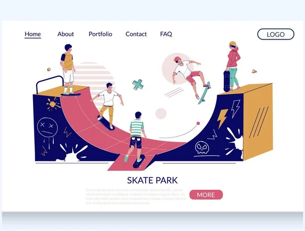 Skate park vector página web landing page design template — Archivo Imágenes Vectoriales