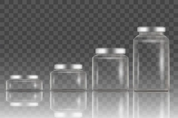 Realistic empty glass jar mockup set, vector isolated illustration — Stock Vector