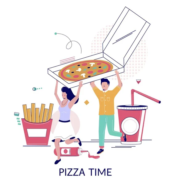 Время пиццы, векторная иллюстрация дизайна в плоском стиле — стоковый вектор