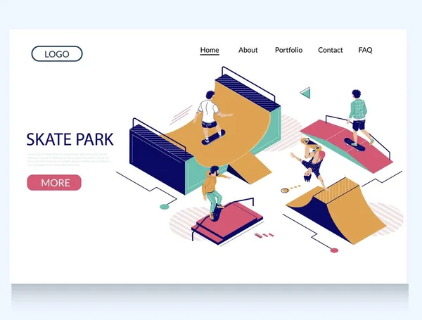 Paten parkı web sitesi iniş sayfası tasarımı şablonu — Stok Vektör