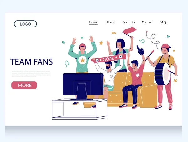 Team fan vector website landing page design template — Vettoriale Stock