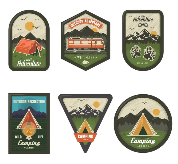 Camping club vintage logo conjunto, vector de ilustración aislada — Vector de stock